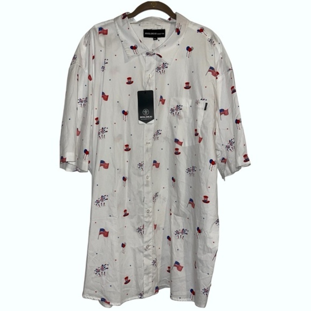 Molokai Surf Co Shirt USA White Button Up Flag Fireworks Size 4X 4XL NEW NWT